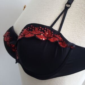 LA SENZA Padded Sequin Heart Balconette Balcony Bra (L)